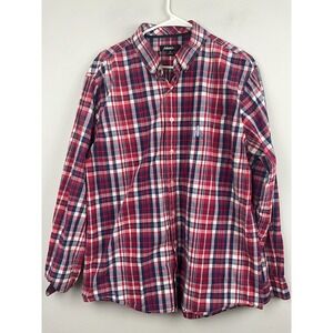 Johnnie-O XL Red‎ Blue White Plaid Button Down Long Sleeve Cotton Shirt Mens